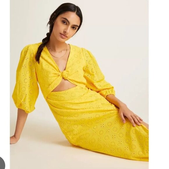 Hutch Anthropologie Yellow Cutout Maxi Dress Size 12 - Picture 2 of 8